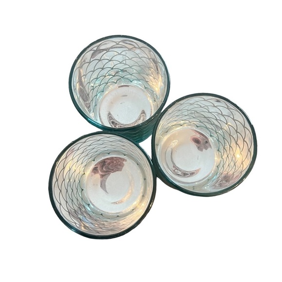 Iridescent Blue Silver Mermaid Votive Cups 4” New Set of Three - Picture 4 of 6